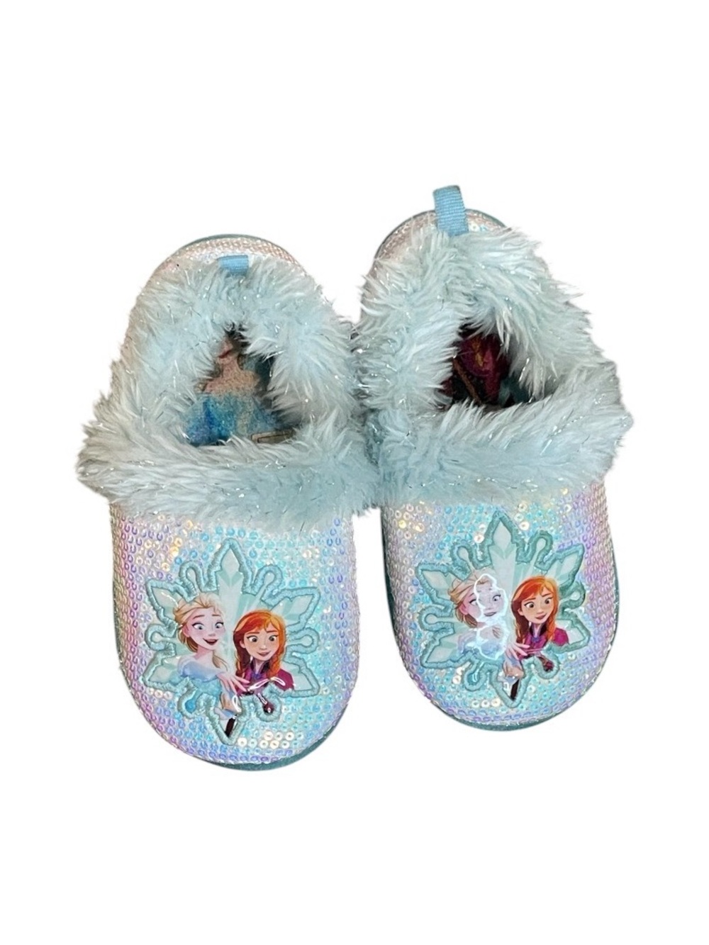 Light Blue Disney Frozen Anna and Elsa Girls' Fuzzy Slippers